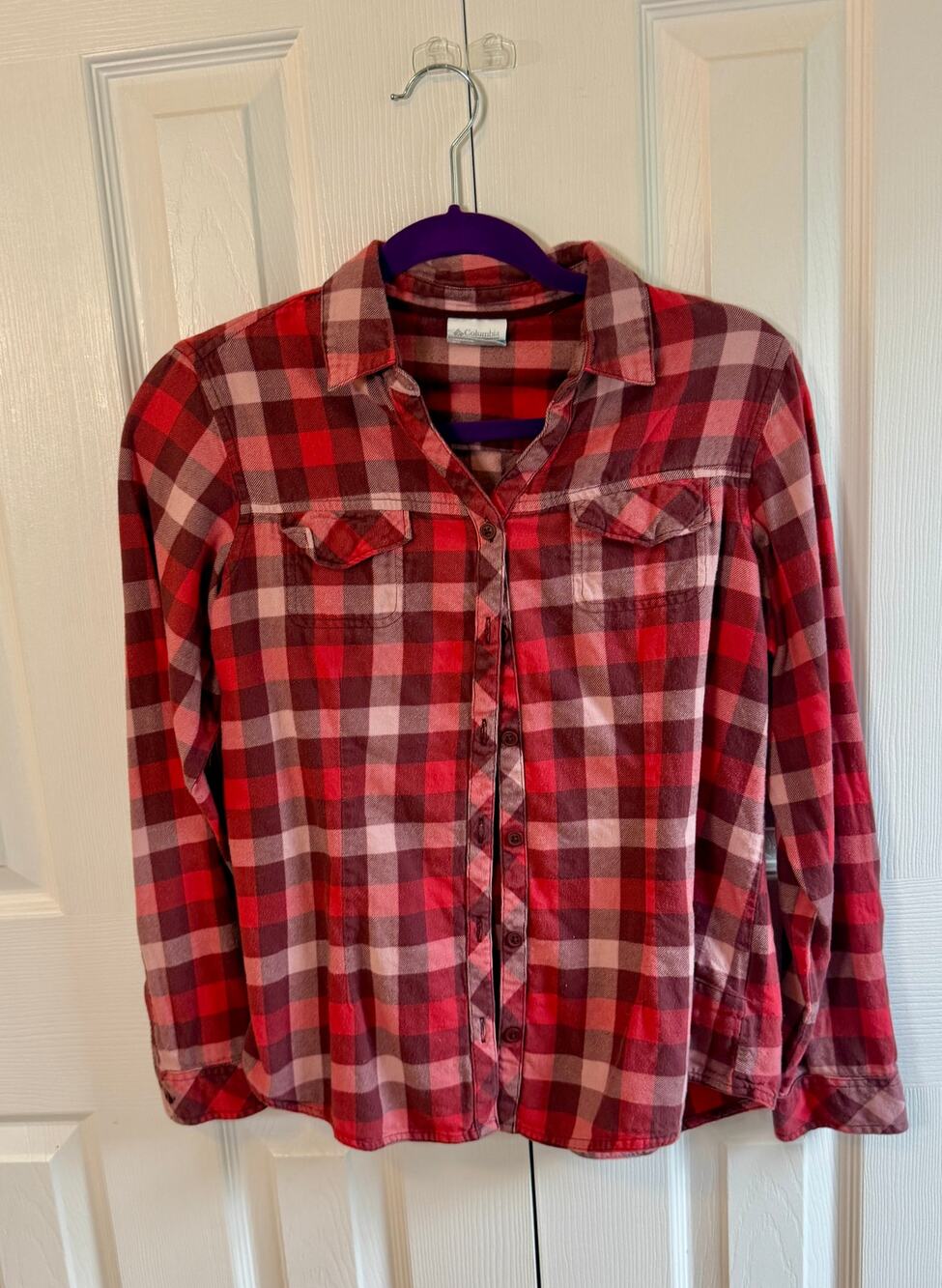 Columbia Buffalo Check Flannel Shirt — Red & Pink — Size M